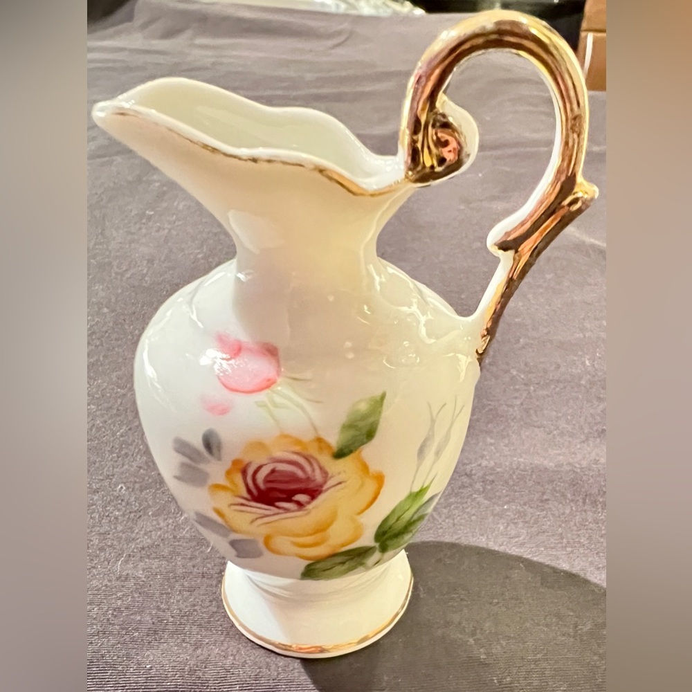 Antique Miniature Hand Painted Pitcher w/Delicate Floral Design w/original stamp